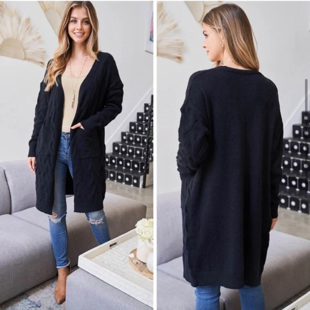 LAST ONE: women’s long sleeve tight knit fabric black comfy warm cardigan - Picture 3 of 7